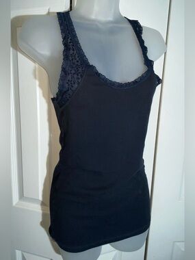 Hollister Top Womens L Blue Lace Trim Feminine Racerback Bella Swan Y2K   AA19
